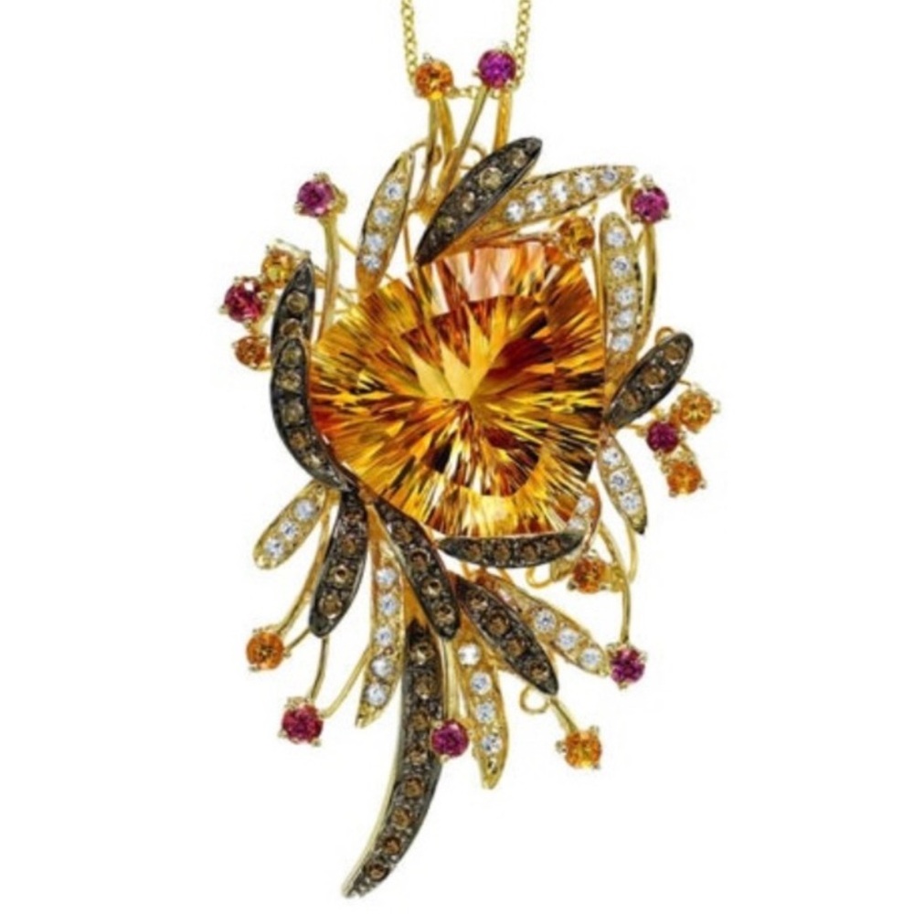 LeVian 20CT Citrine Multi-Gemstone 14k Yellow Gold Necklace Pendant